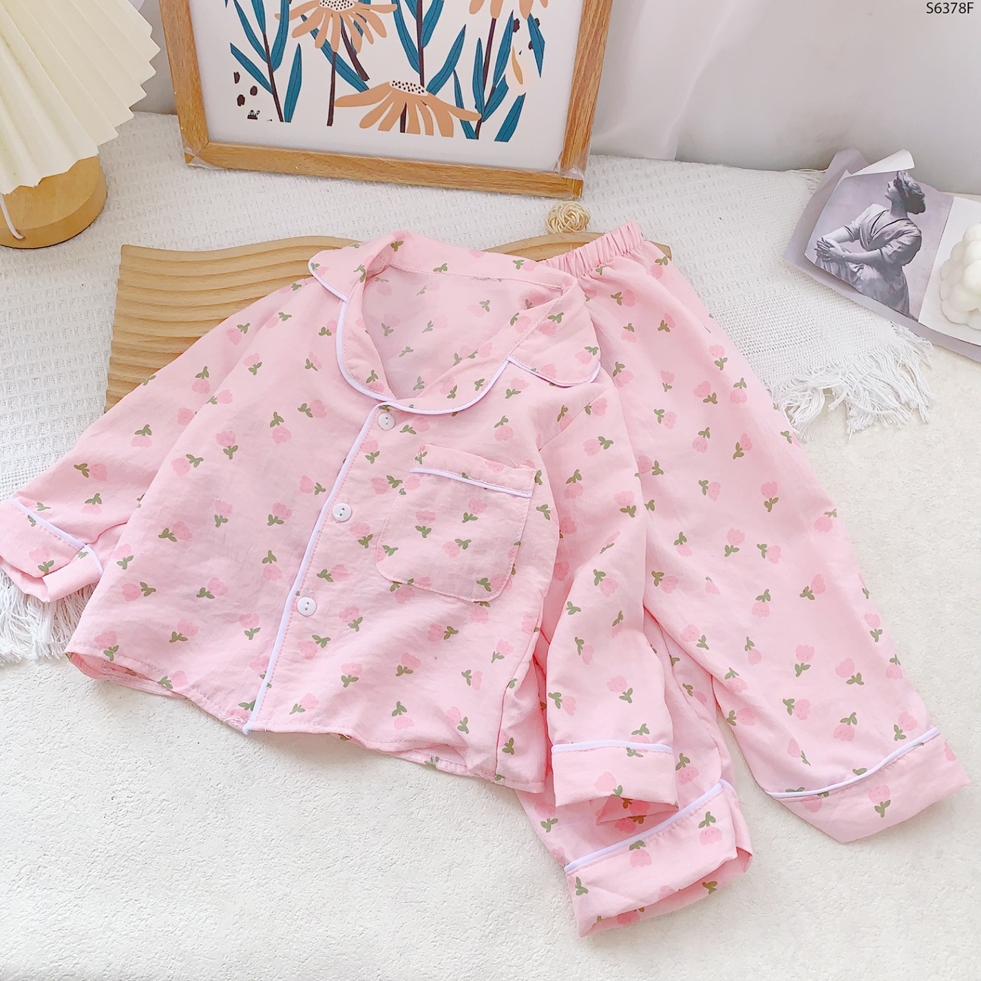 S6378F- Set Pijama Họa Tiết Hoa Tulip-1(80)(9-11kg)