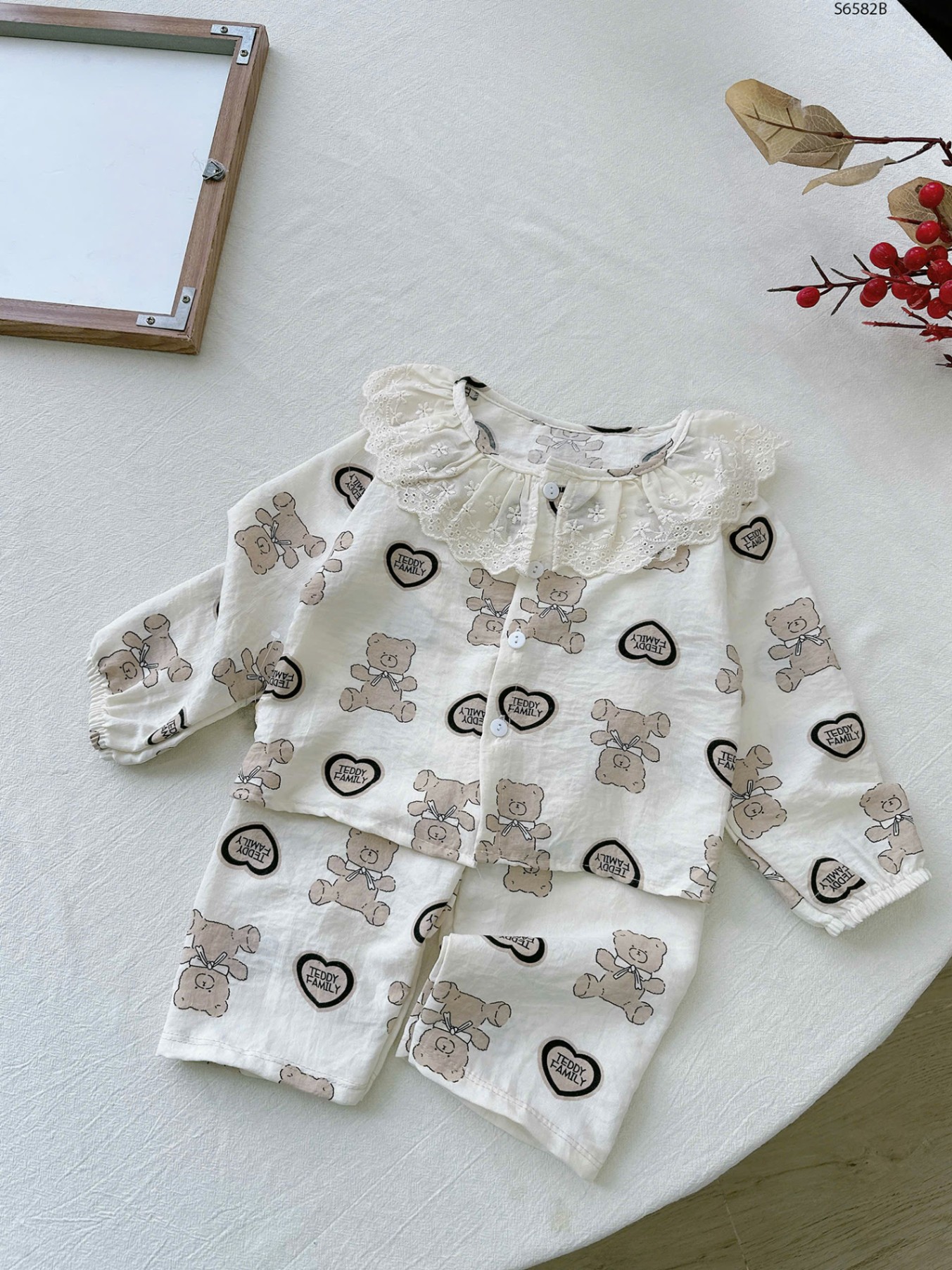 S6582B- Set Pyjama Cổ Bèo Gấu Nâu-80(8-10kg)