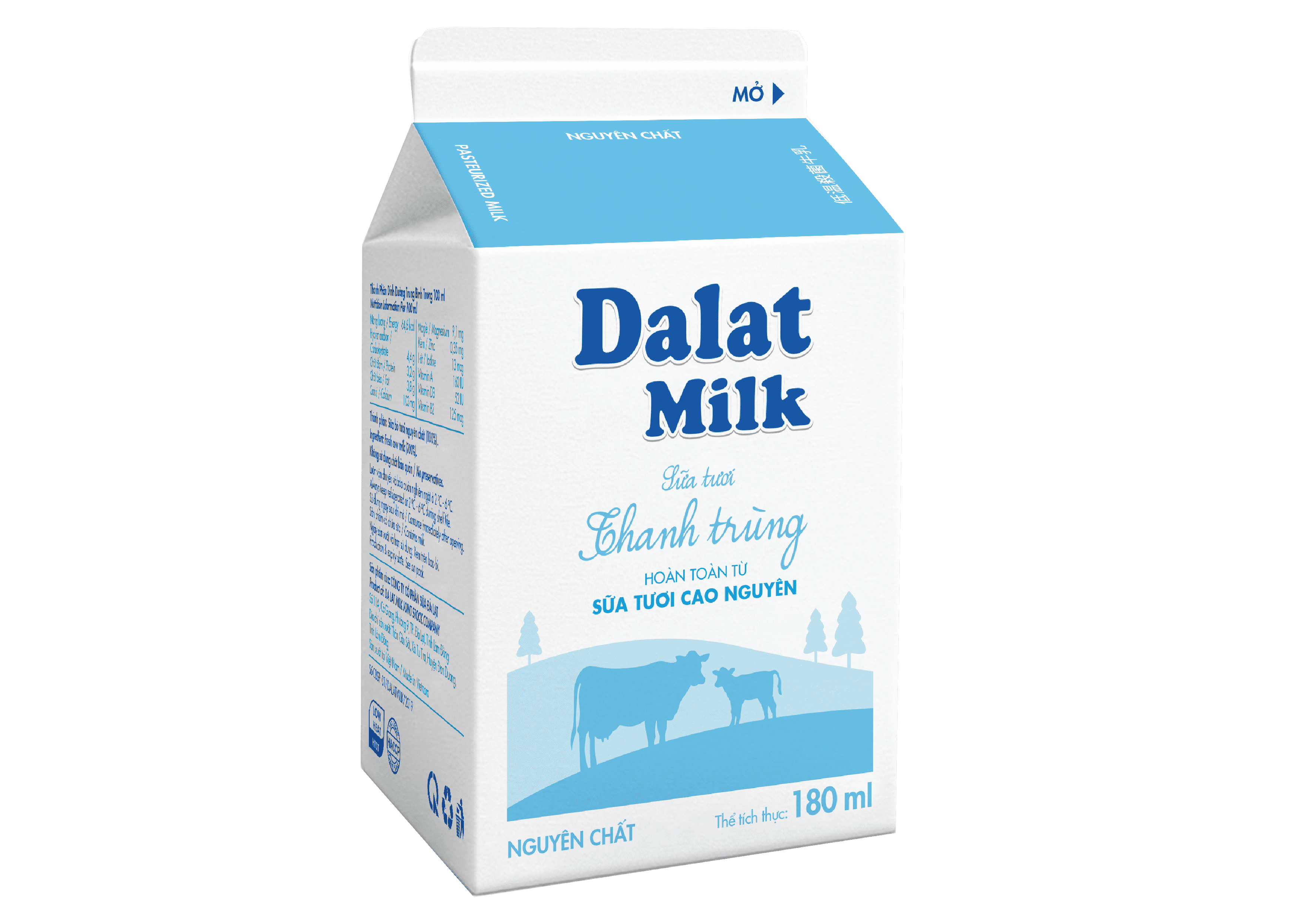 Sữa tươi thanh trùng Dalatmilk Không đường 180ml