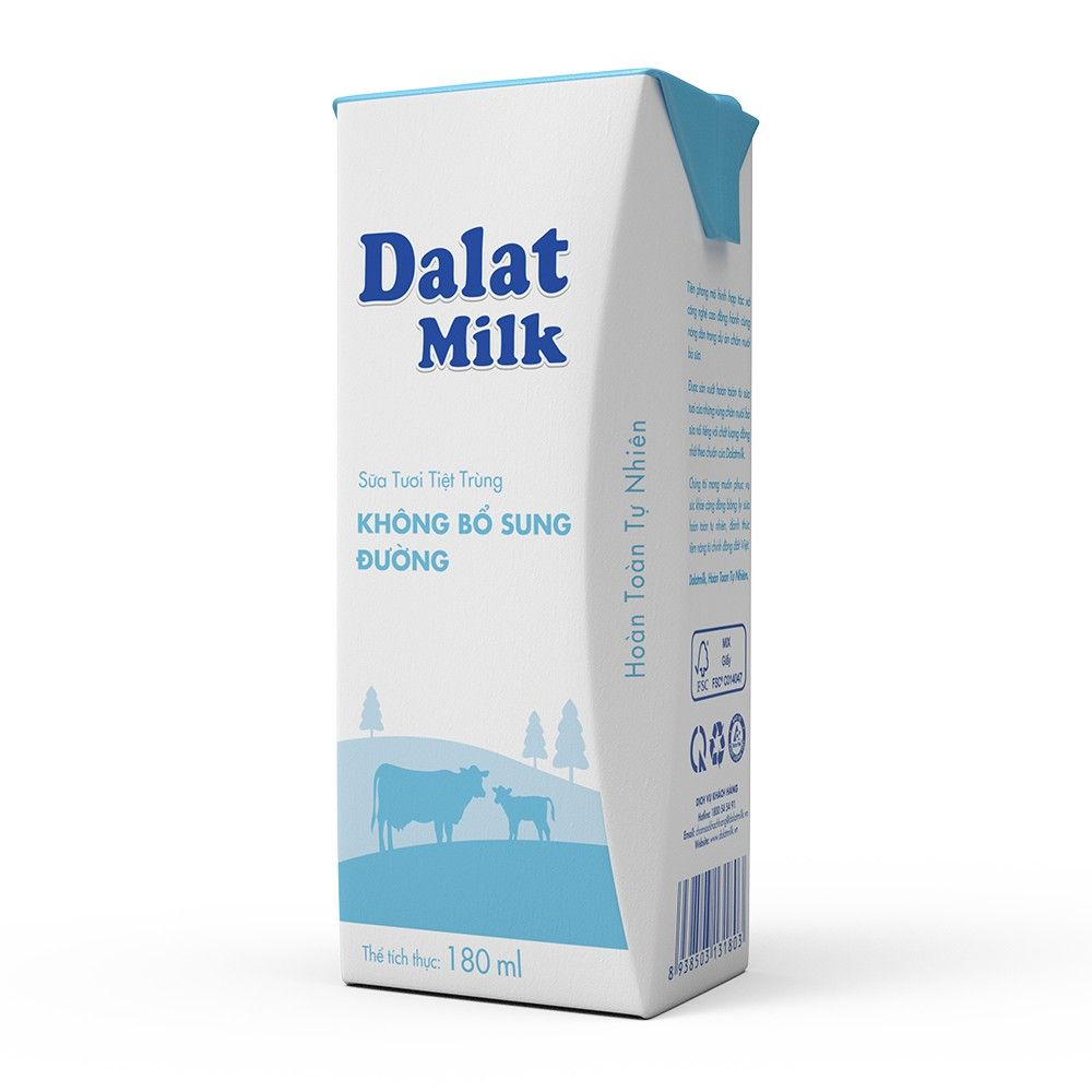 Sữa tươi tiệt trùng không đường Dalatmilk - Hộp 180ml