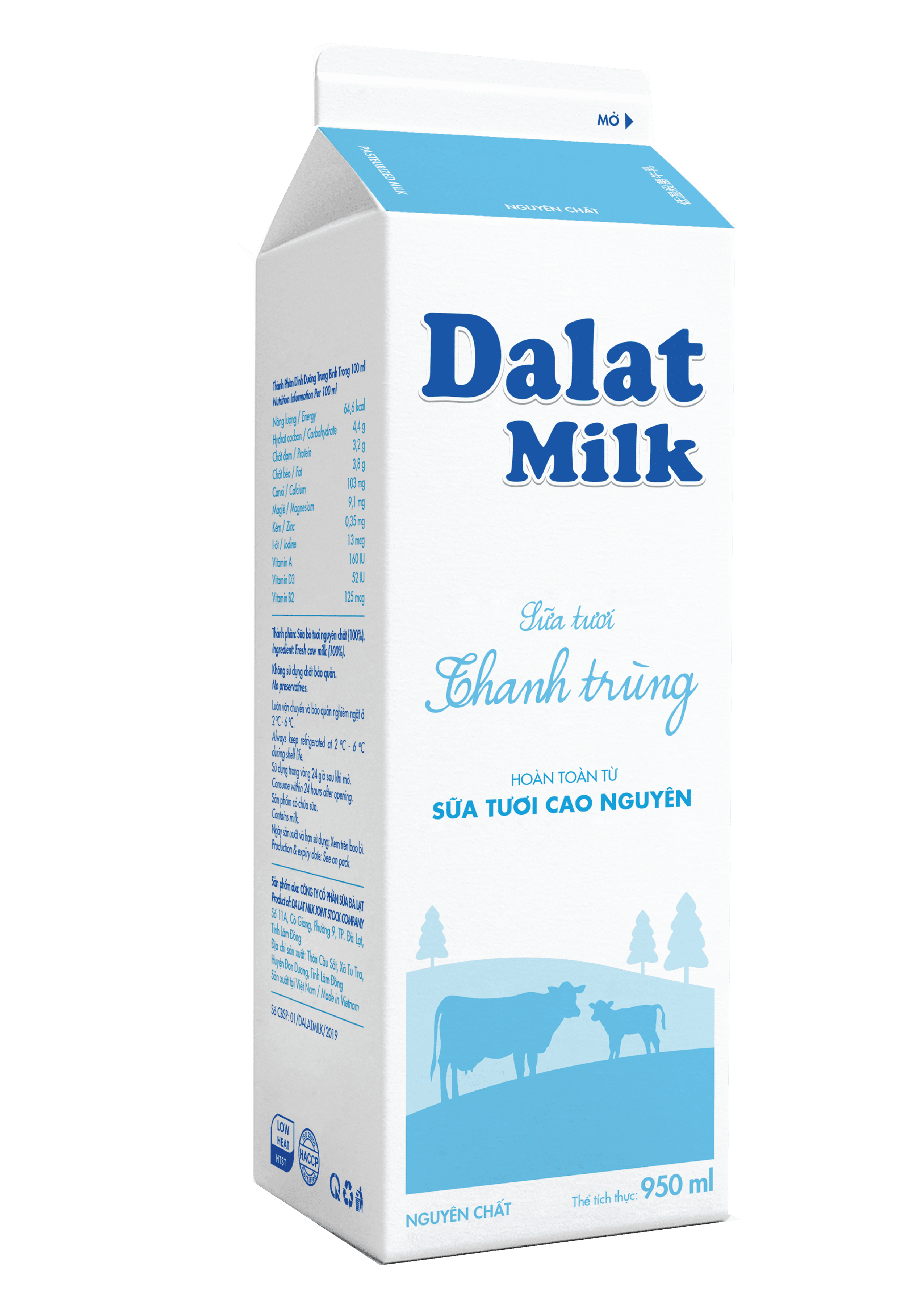 Sữa tươi thanh trùng Dalatmilk nguyên chất 950ml