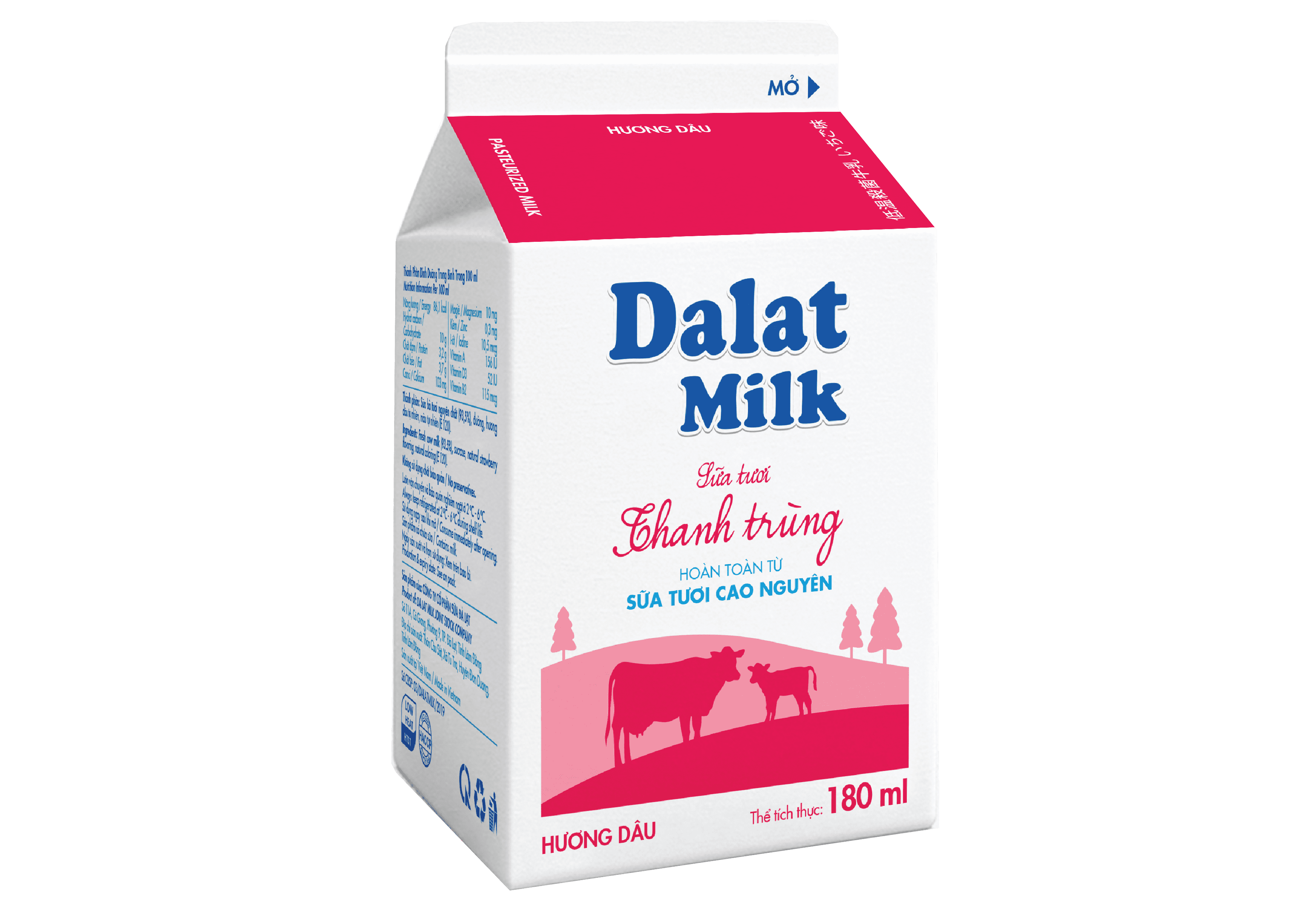 Sữa tươi thanh trùng Dalatmilk Hương dâu 180ml