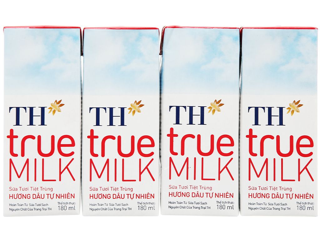 TH TrueMilk Sữa tiệt trùng vị Dâu- Hộp 180ml