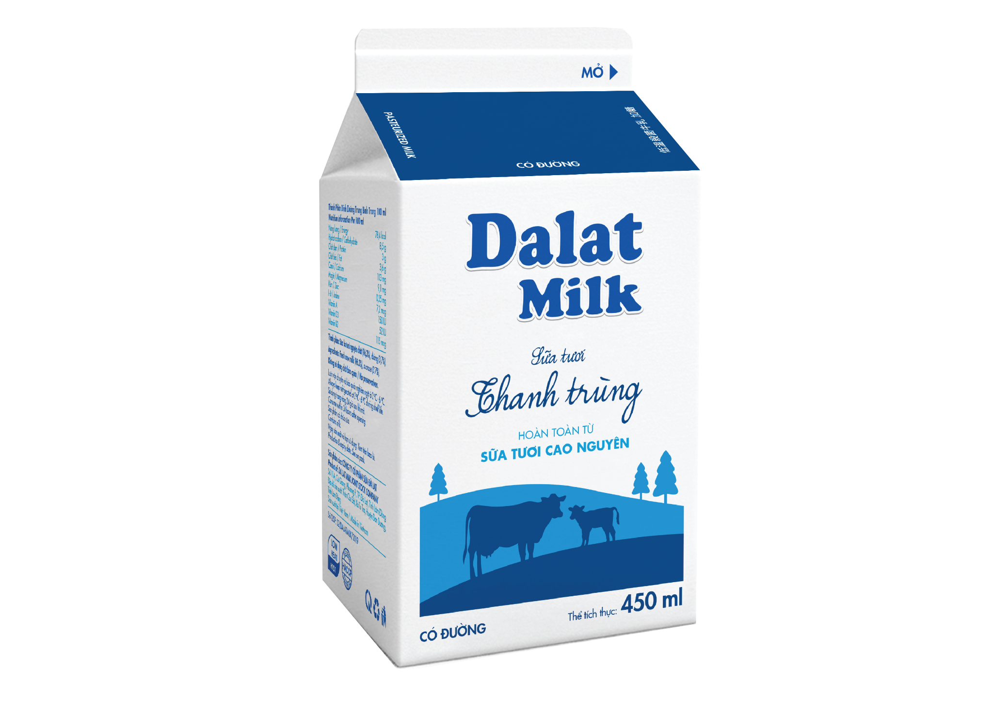 Sữa tươi thanh trùng Dalatmilk Có Đường 450ml