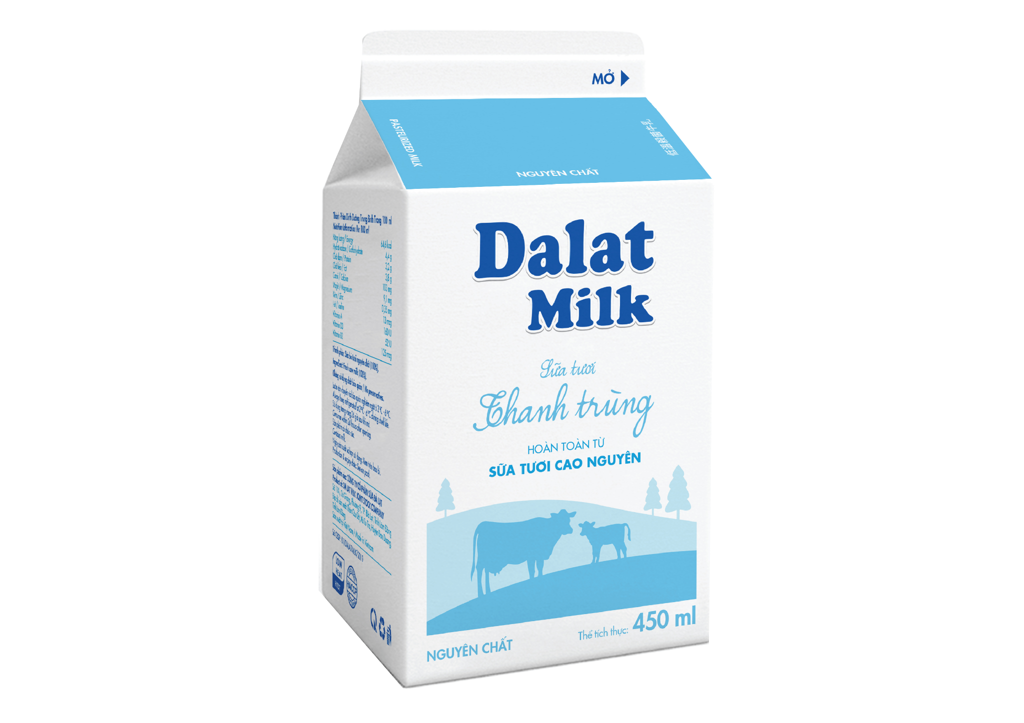 Sữa tươi Thanh Trùng Dalatmilk Nguyên Chất 450ml