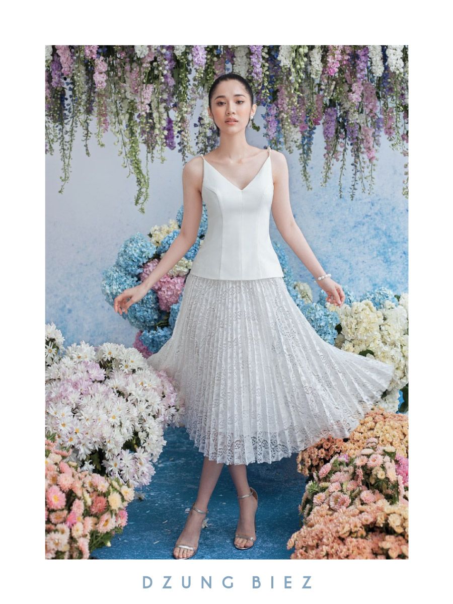 CV1919 : Chân váy ren tầng xòe dài - yishop.com.vn