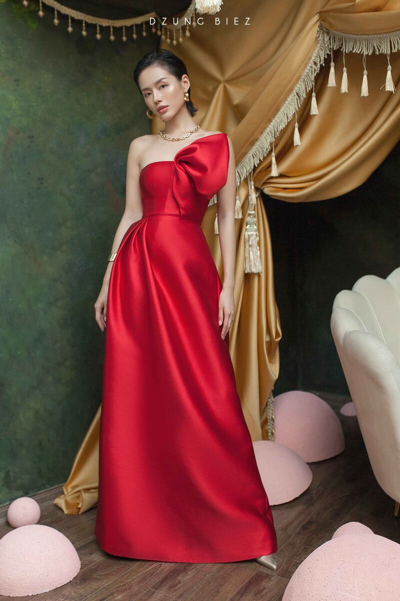 Váy dạ hội dài màu đỏ satin thanh lịch dành cho người nổi tiếng - Lunss