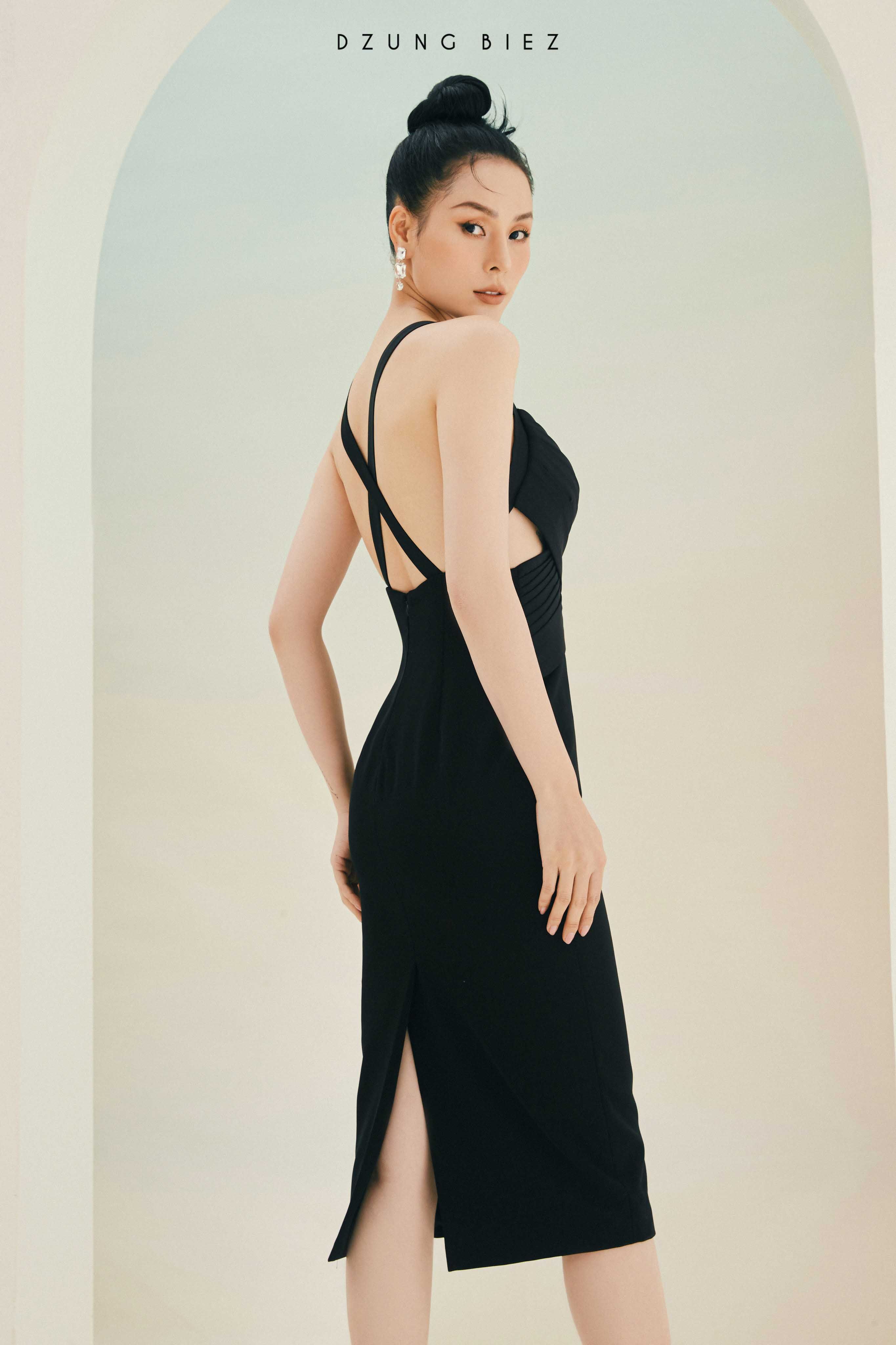Váy body đen hai dây cúp ngực phối lưới sexy - DN365 - AloraShop21