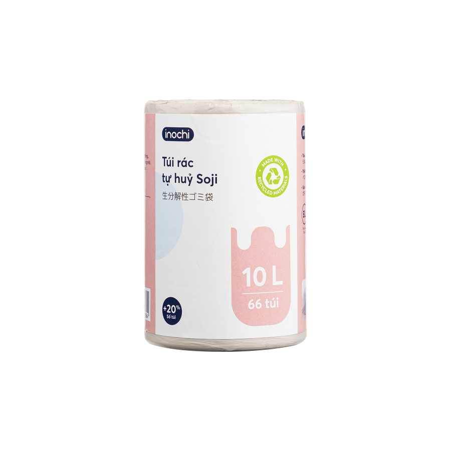 Túi rác tự huỷ Soji 10L x 66 túi (Túi miệng lượn sóng) Đen