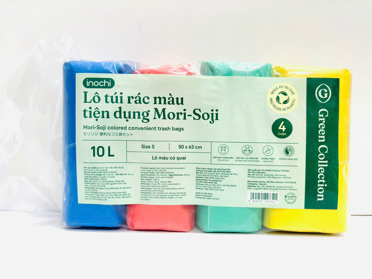 Lô túi rác màu tiện dụng Mori-Soji (Size S - 10L)