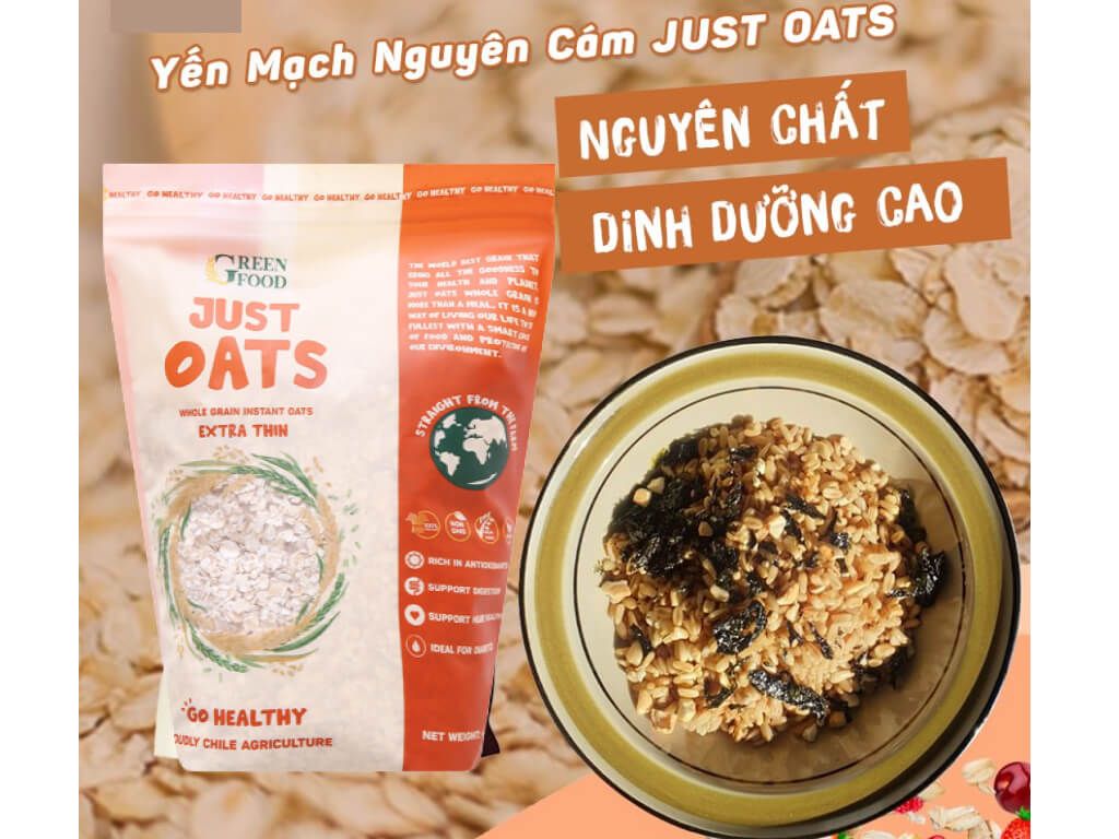 4/8 Hạt yến mạch cán mỏng Just Oats nguyên chất ăn liền gói