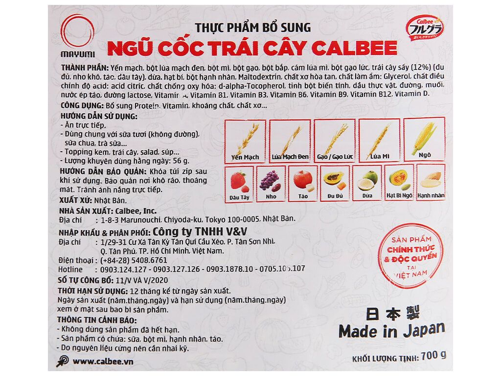 Ngũ cốc trái cây Calbee gói 700g
