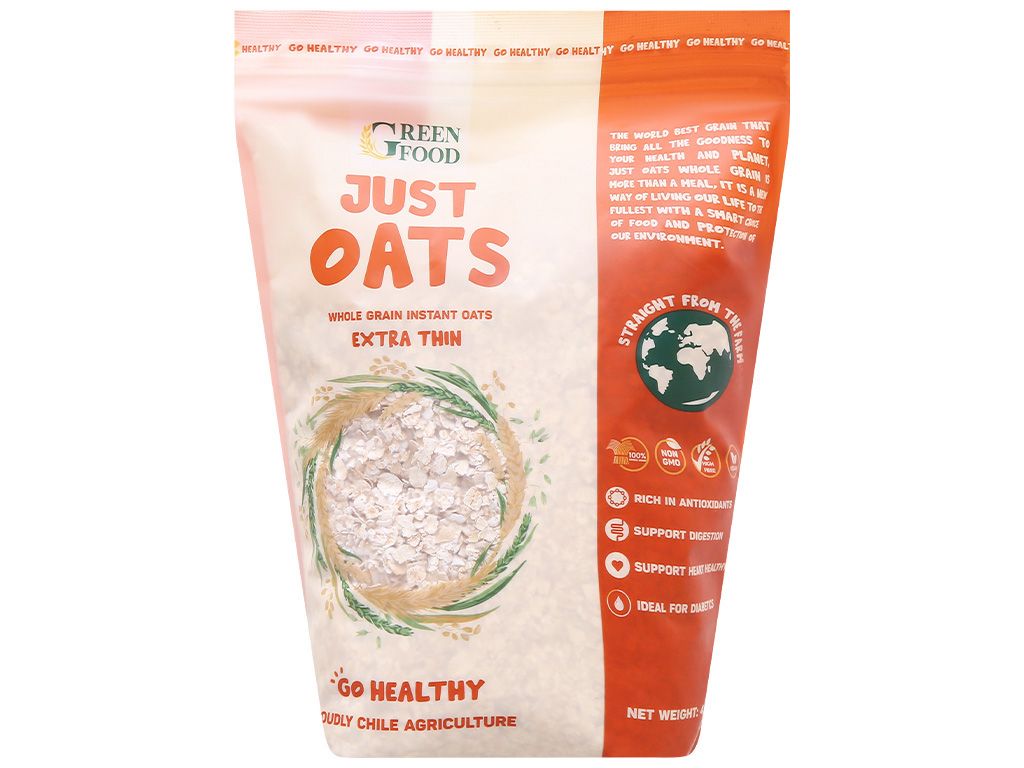 4/8 Hạt yến mạch cán mỏng Just Oats nguyên chất ăn liền gói - 1kg