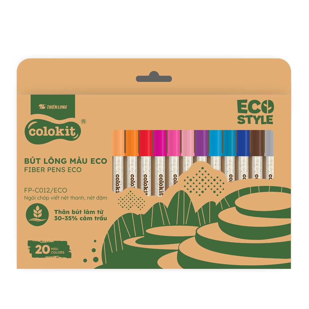 Bút lông 20 màu Fiber Pen Thiên Long Colokit ECO Style FP-C012/ECO - Chất liệu từ vỏ cám trấu