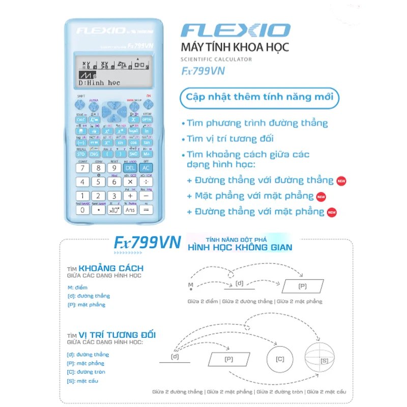 Máy Tính Khoa Học Flexio - Thiên Long Fx799VN - Màu Xanh Bạc Hà (Bản Mới - Nâng Cấp)