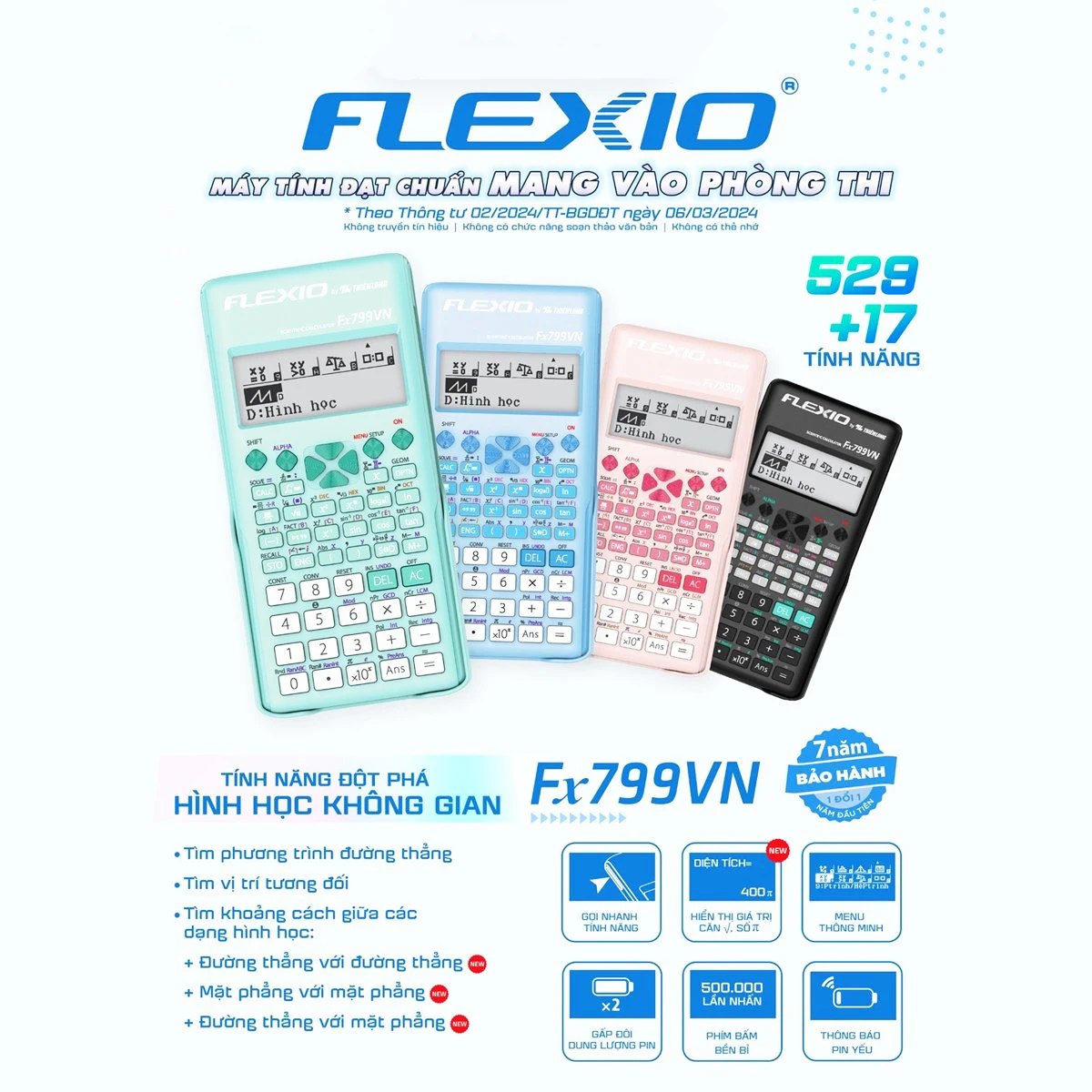 Máy Tính Khoa Học Flexio - Thiên Long Fx799VN - Màu Đen (Bản Mới - Nâng Cấp)