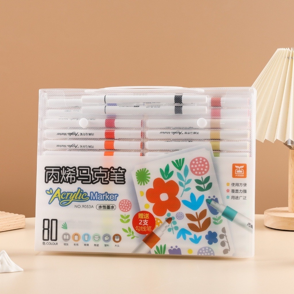 Bút màu ACRYLIC Marker 80 màu đầu tròn chống thấm nước không bịnhòe vẽ lên được nhiều chất