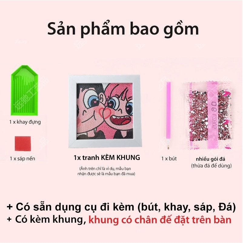 Tranh đính đá tự làm CÓ KHUNG KÈM COMBO DỤNG CỤ, Bộ tranh kim cương 5D dễ thương nhiều mẫu mã đa dạng màu sắc