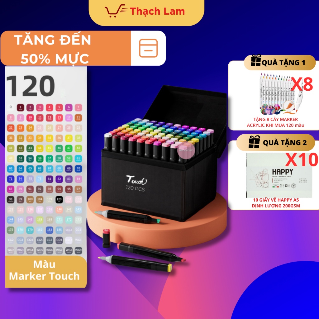 120 Cây Bút màu Marker Touch Cool 2 Đầu tô màu dạ vẽ tranh anime - SÉT BÚT MÀU DẠ KÈM TÚI - 100 màu marker touch