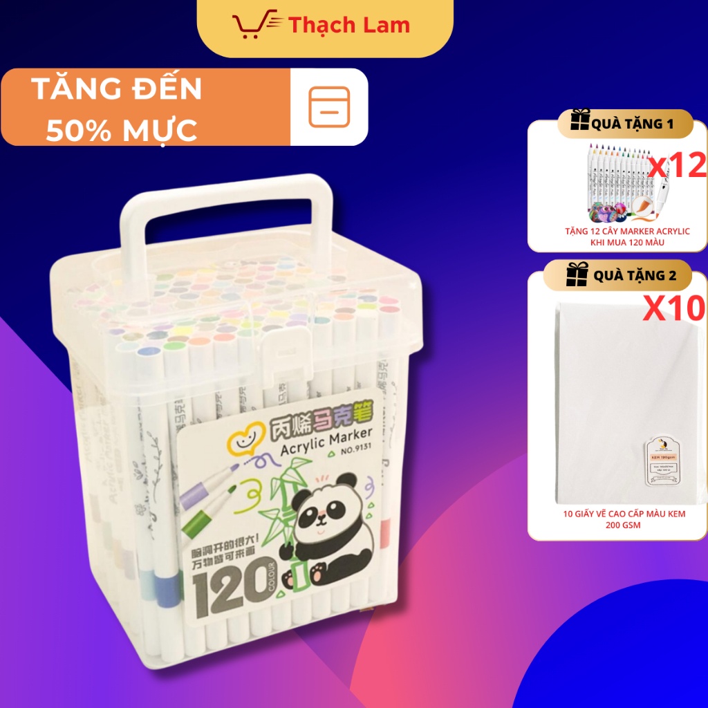 Bút màu ACRYLIC Marker 120 màu 9131 đầu tròn chống thấm nước không bịnhòe vẽ lên được nhiều chất