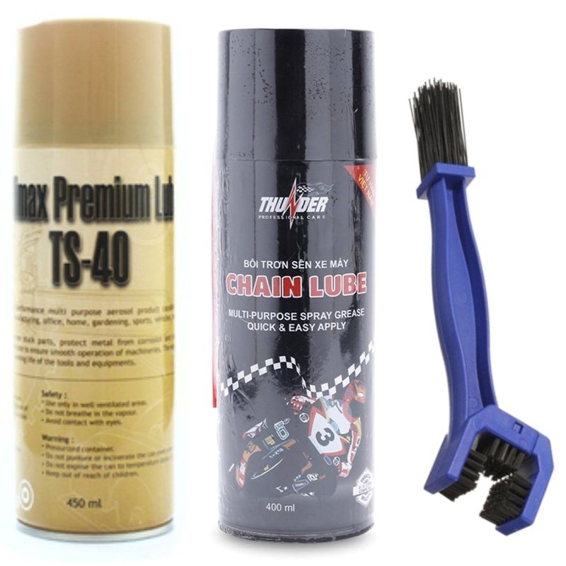 Combo Chai dưỡng sên Thunder Chain Lube 400ml + Chai vệ sinh sên TS40 + Bàn chải chà sên 3 chiều