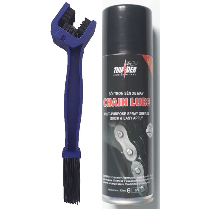 Combo Chai dưỡng sên Thunder Chain Lube 400ml + Bàn chải chà sên 3 chiều