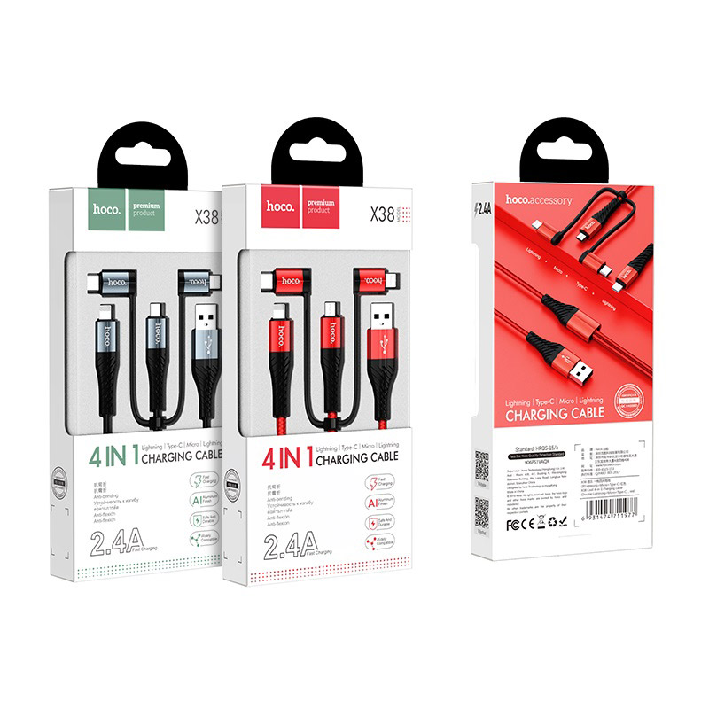 Cáp Sạc Dây Dù X38 4 IN 1 - Đen