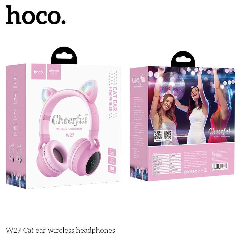 Tai nghe mèo chụp tai không dây bluetooth hoco w27 siêu dễ thương - XÁM