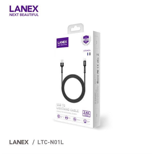 CÁP SẠC NHANH DÂY DÙ MICRO USB 2.4A LANEX LTC-N01M - DÀI 1.2M - Đen