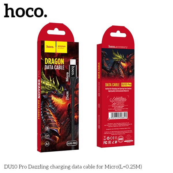 CÁP SẠC NHANH DÂY DÙ 3.0A HOCO DU10 PRO - DÀI 0.25M - micro - Xanh rêu