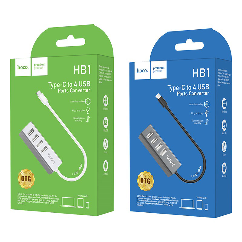 BỘ CHIA CỔNG HUB HOCO HB1 TYPE-C RA 4 CỔNG USB