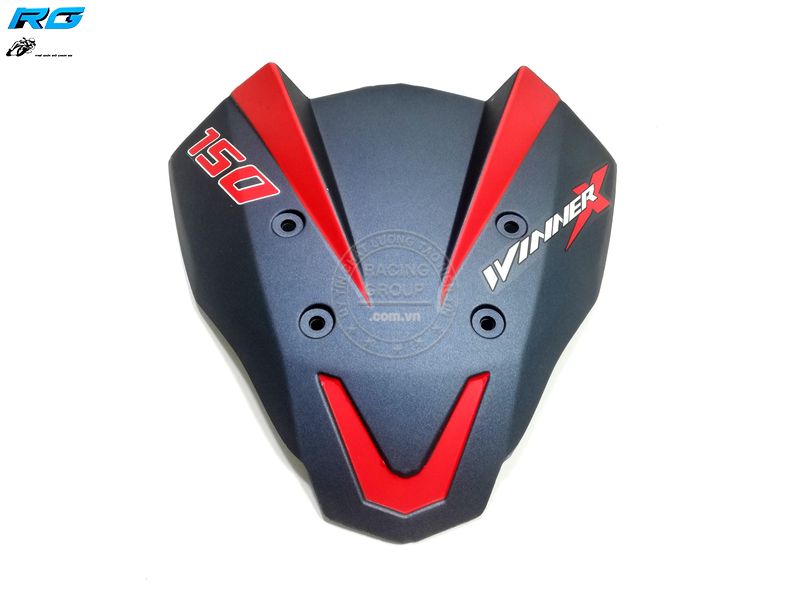 Ốp đầu xe Winner X mẫu sừng 4 lỗ ốc màu xanh đen nhám logo chữ ngẫu nhiên