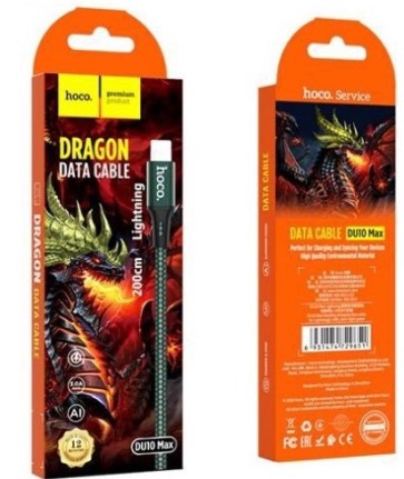 Cáp Sạc Nhanh Dây Dù 3.0A Hoco DU10 Max - Dài 2M - lightning - xanh rêu