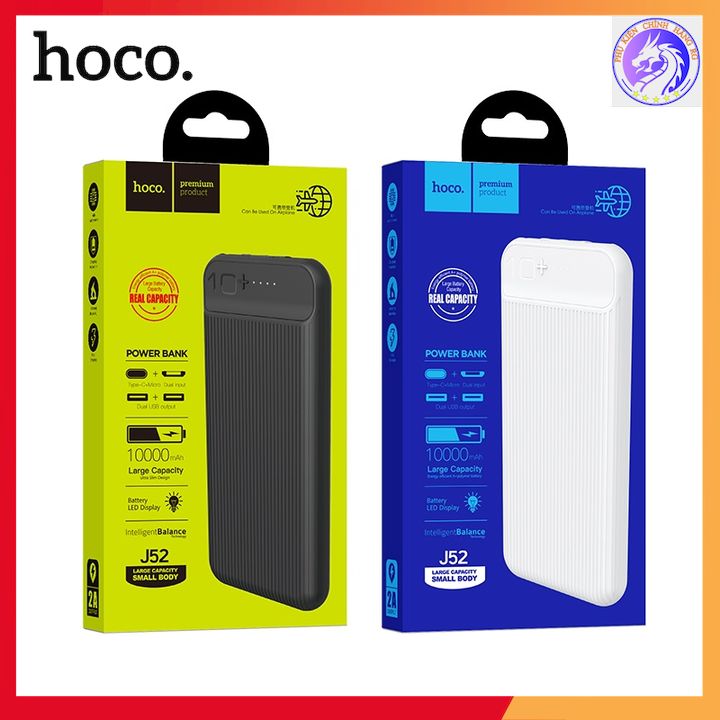 Pin Dự Phòng Polymer A+ 2 Cổng USB 2.0A 10000 mAh Hoco J52 - Đèn Led