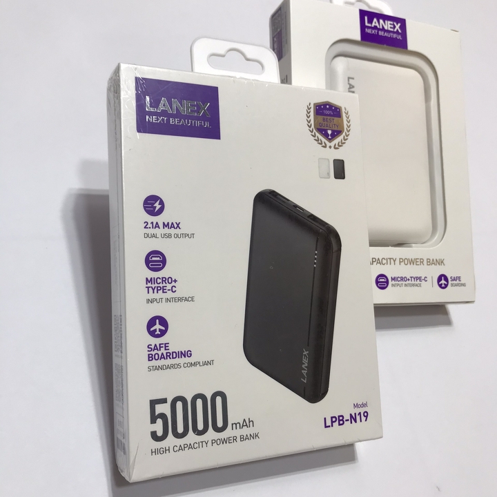 Pin Dự Phòng Polymer A+ 2 Cổng USB 2.1A 5000MAH Lanex LPB - N19 - Đèn LED