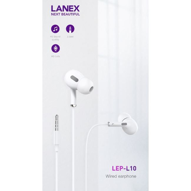 Tai Nghe Nhựa TPE Jack 3.5mm Có Mic Có Logo Lanex LEP - L10 - Dài 1.2m - Trắng