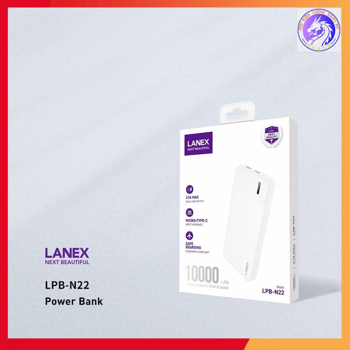 Pin Dự Phòng 2 Cổng USB 2.1A 10000 MAH Lanex LPB - N22 - Đèn Led