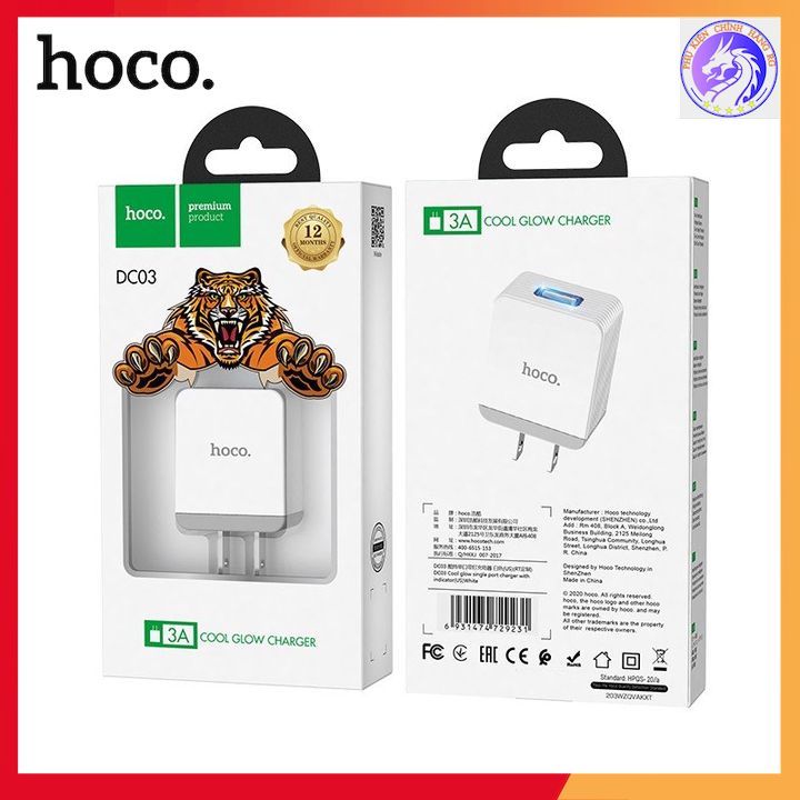 Cốc Sạc Nhanh 1 Cổng USB 3.0A Hoco DC03 - Đèn Led