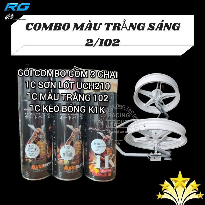 Combo 3 Chai Sơn Xịt Samurai Màu Trắng Sáng Gồm: UCH210 - 2/102 - K1K