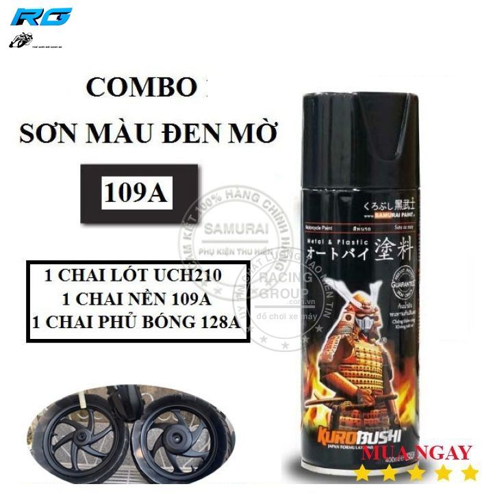 Combo 3 Chai Sơn Xịt Samurai/Kurobushi Đen Nhám ( Mờ) Gồm: UCH210 - 29/109A - 128A