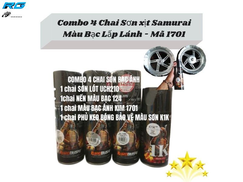 Combo 4 Chai Sơn xịt Samurai Màu Bạc Lấp Lánh Gồm: UCH210 - 3/124 - 39/1701 - K1K