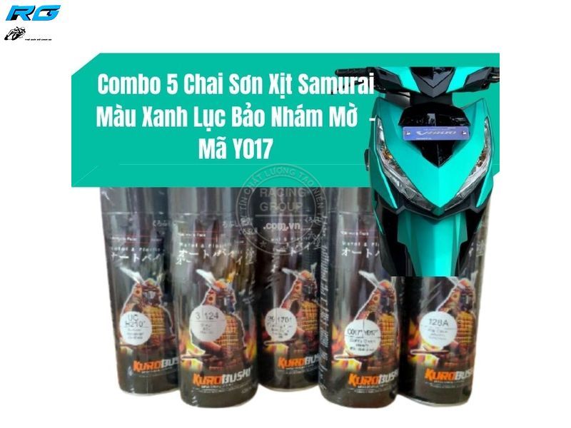 Combo 5 Chai Sơn Xịt Samurai Màu Xanh Lục Bảo Nhám Mờ Gồm: UCH210 - 3/124 - 39/1701 - Y017 - 128A