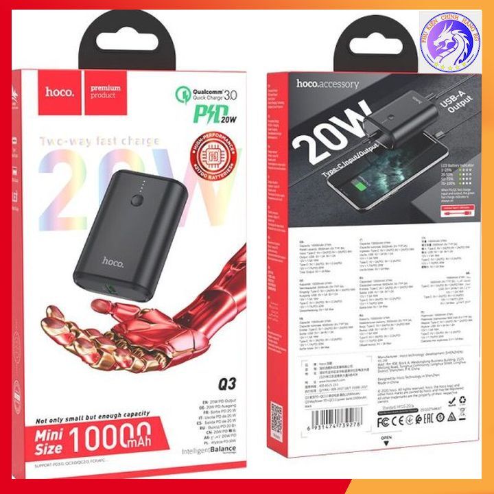 Pin Sạc Dự Phòng Sạc Nhanh Hoco Q3 Mayflower 10000mAh Lõi Li-Polymer, Hỗ Trợ QC3.0 Và PD20W Type-C (Hàng Chính Hãng)