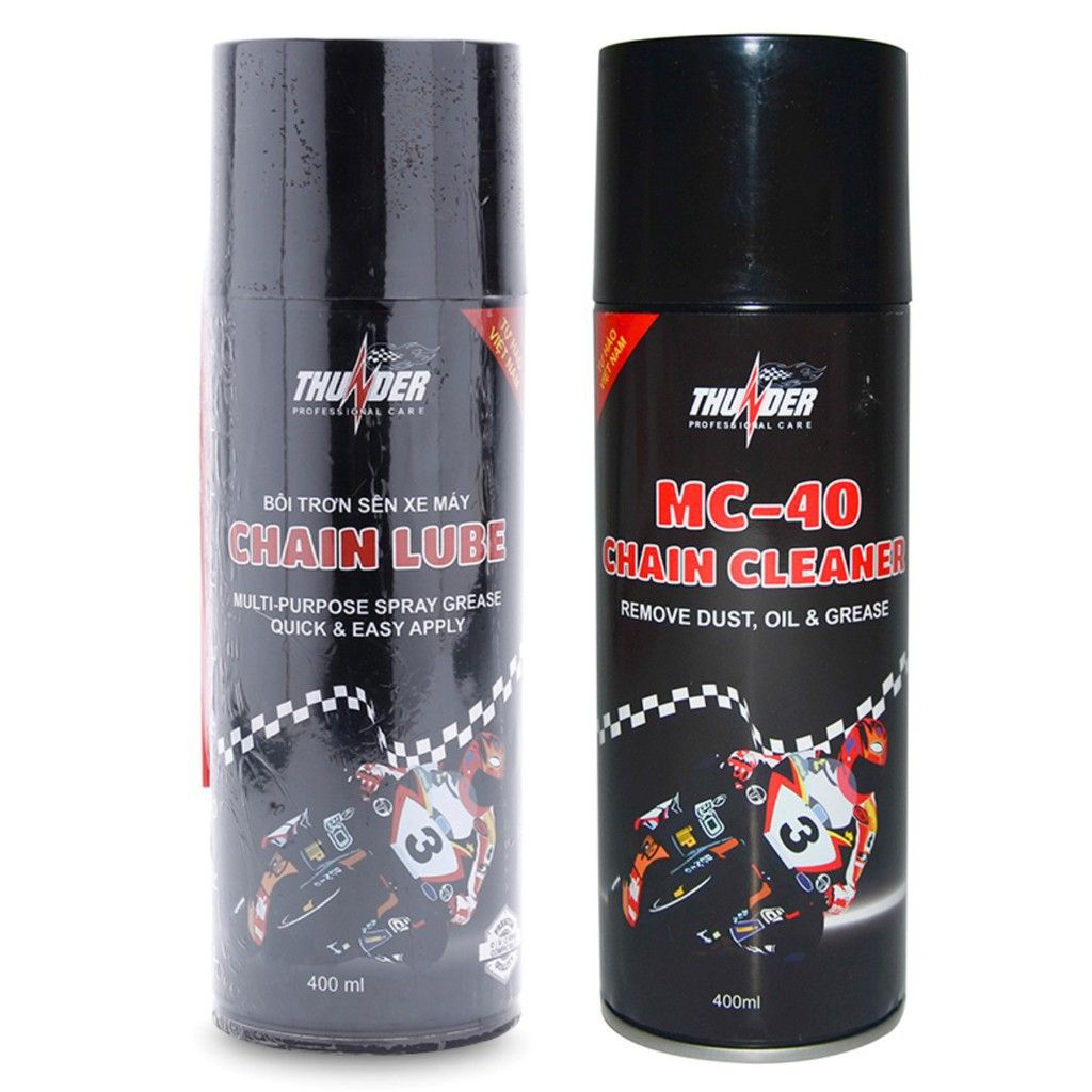 Combo Chai dưỡng sên Thunder Chain Lube 400ml + Chai vệ sinh sên Thunder Clean MC-40