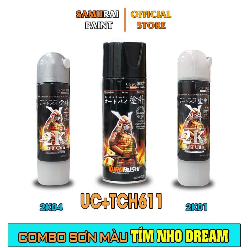 Combo Sơn Samurai Màu Tím Nho Dream Chính Hãng Cao Cấp(UCH611 - TCH611 - 2K01 - 2K04 - P800)