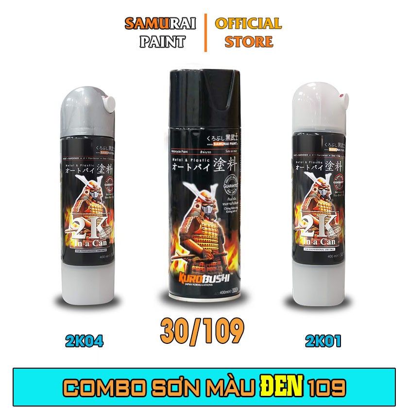 Combo Sơn Samurai Màu Đen Chính Hãng Cao Cấp (30/109 - 2K01 - 2K04 - P800)