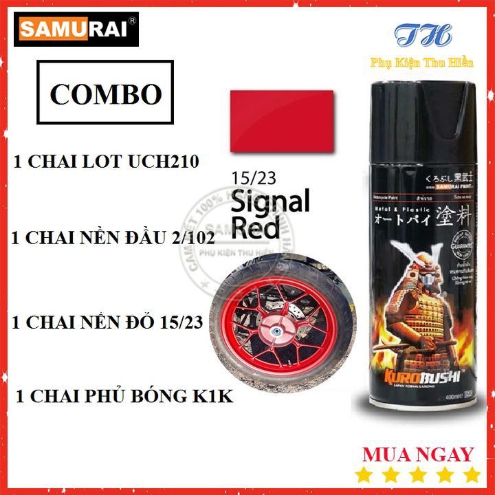 Combo 4 Chai Sơn Xịt Samurai Màu Đỏ Nổi Bật Gồm : UCH210 - 2/102 - 15/23 - K1K