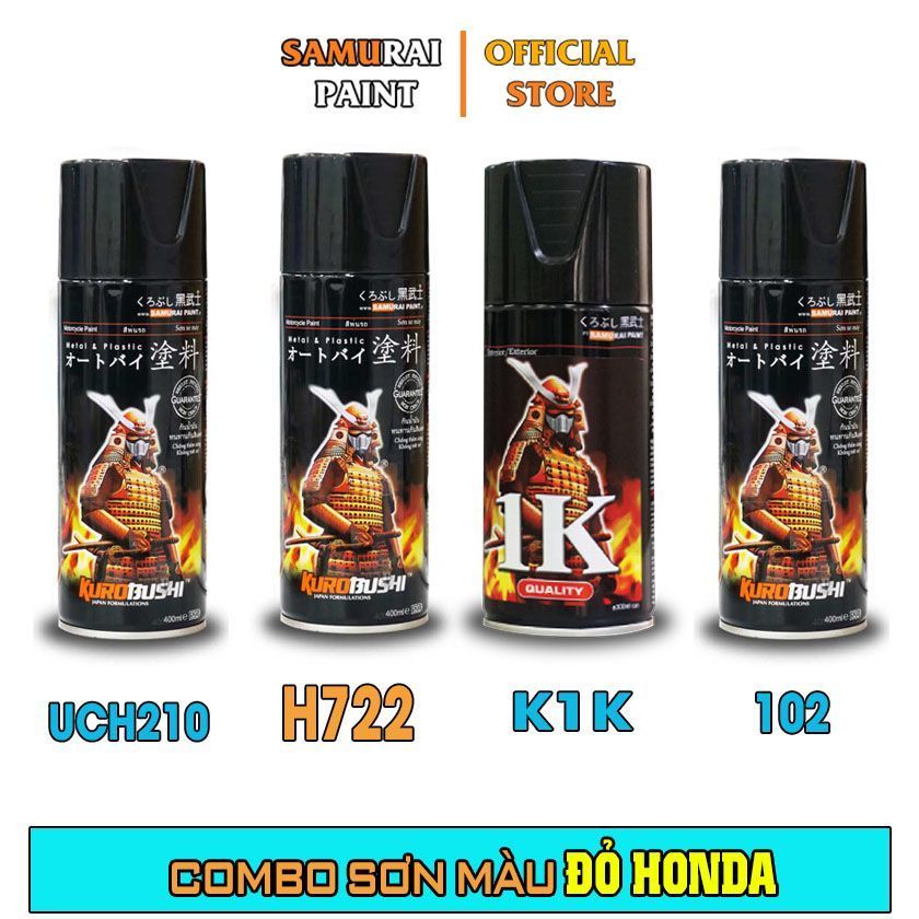 Combo 4 Chai Sơn Xịt Samurai Màu Đỏ Honda Gồm: UCH210 - 2/102 - H722 - K1K