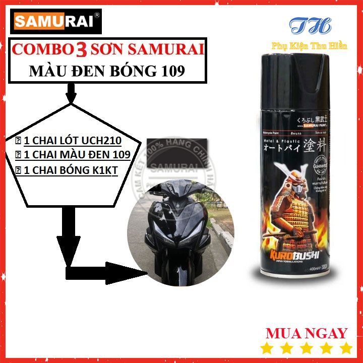 Combo 3 Chai Sơn Samurai Màu Đen Bóng Kim Tuyến Gồm: UCH210 - 30/109 - K1KT