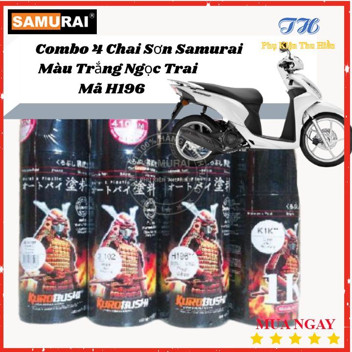 Combo 4 Chai Sơn Samurai Màu Trắng Ngọc Trai Gồm: UCH210 - 2/102 - H196 - K1K